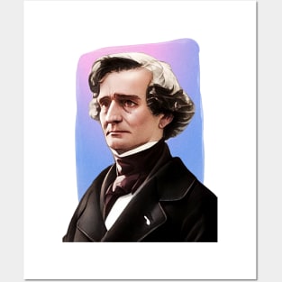 French Composer Hector Berlioz - pink blue - illustration Posters and Art